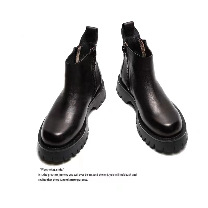 YINLAIJIN/银来金秋冬新款厚底时尚一脚蹬切尔西靴商务马丁靴短靴