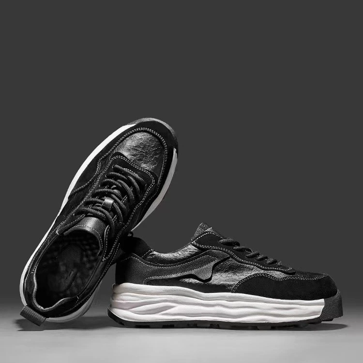 2022新款潮鞋百搭休闲时尚男士冬季低帮黑色运动鞋厚底耐磨板鞋