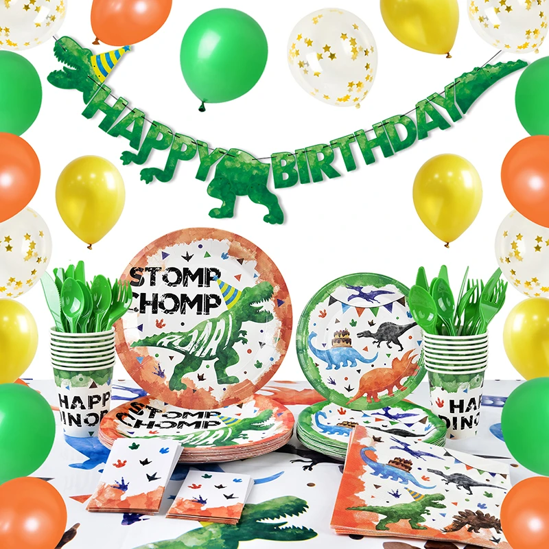 恐龙主题男孩生日派对用品装饰生日氛围感道具