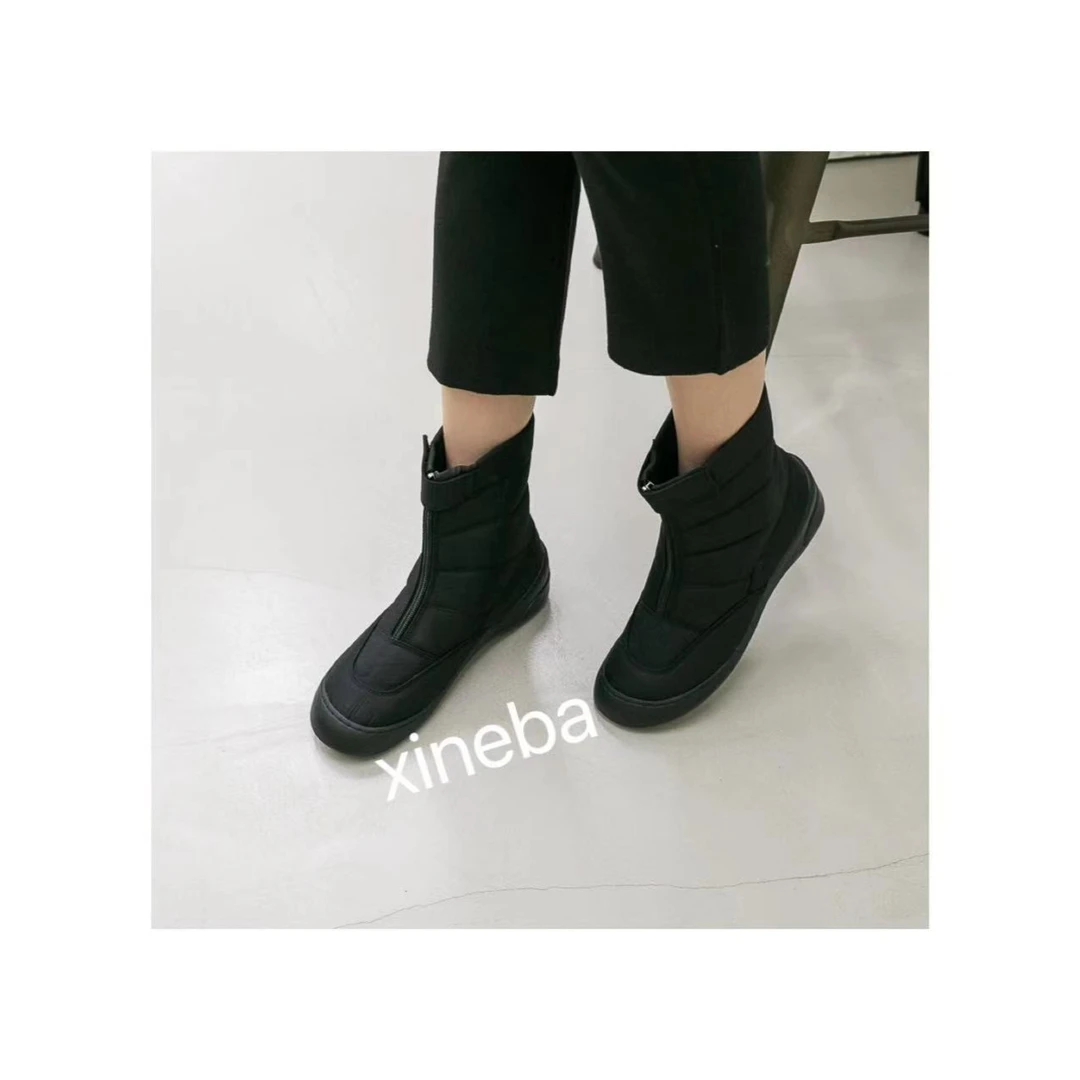 【xineba2】韩国羽布面平底靴女士中筒百搭时尚气质防滑休闲洋气