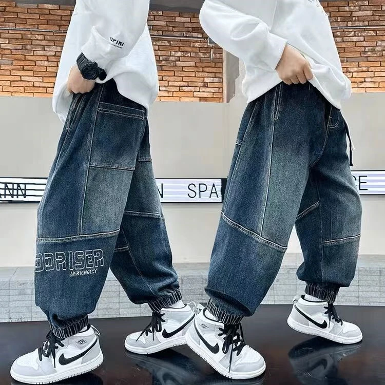 2025男童牛仔裤儿童春秋季中大童休闲宽松牛仔裤炸街潮男洋气长裤