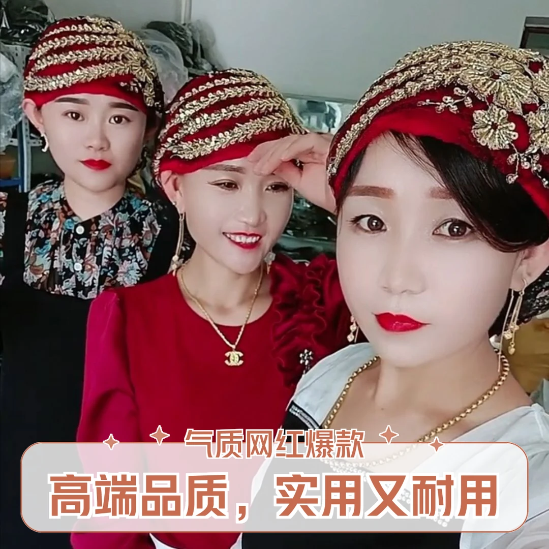 文艳家新款气质网红爆款包头帽凤尾花拼接后花凤尾花帽女士帽子