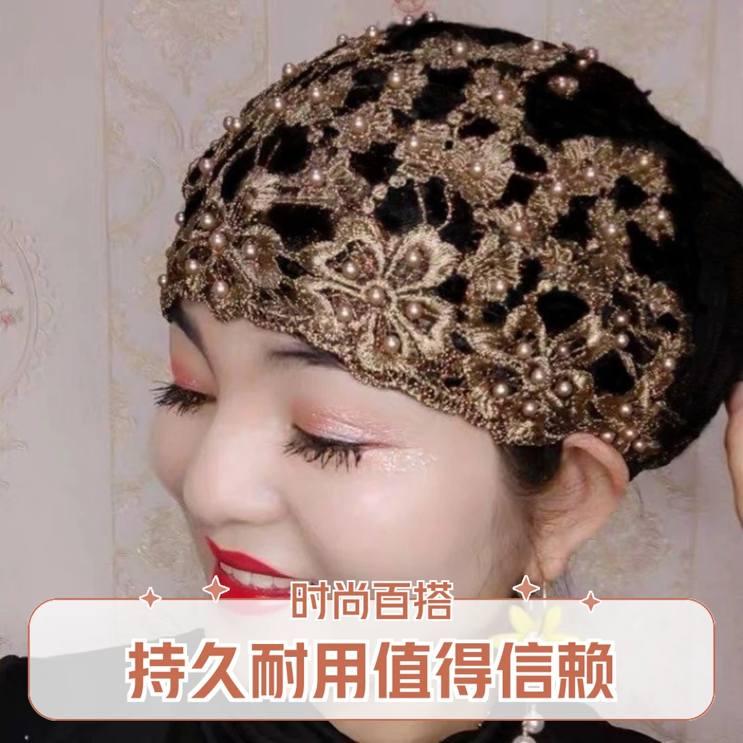 2024蕾丝钉珠帽头巾纱巾帽子女新款爆款头巾套头时尚帽子女包头帽