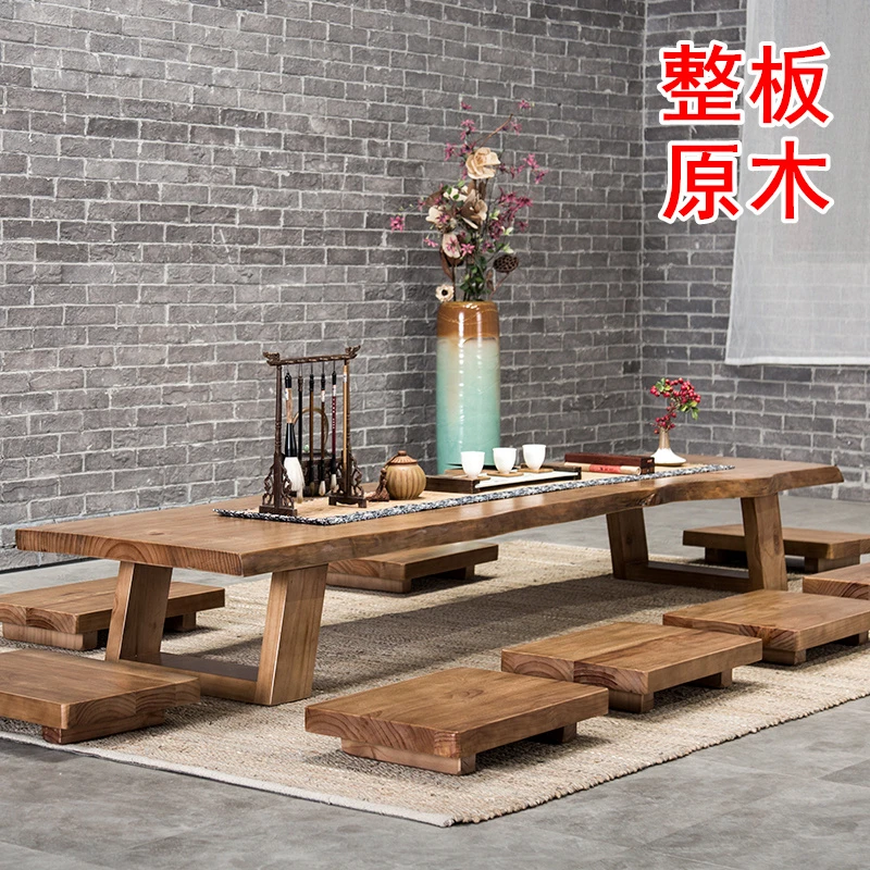实木日式榻榻米茶几阳台飘窗桌子坐地式原木茶桌休闲古典禅意矮桌