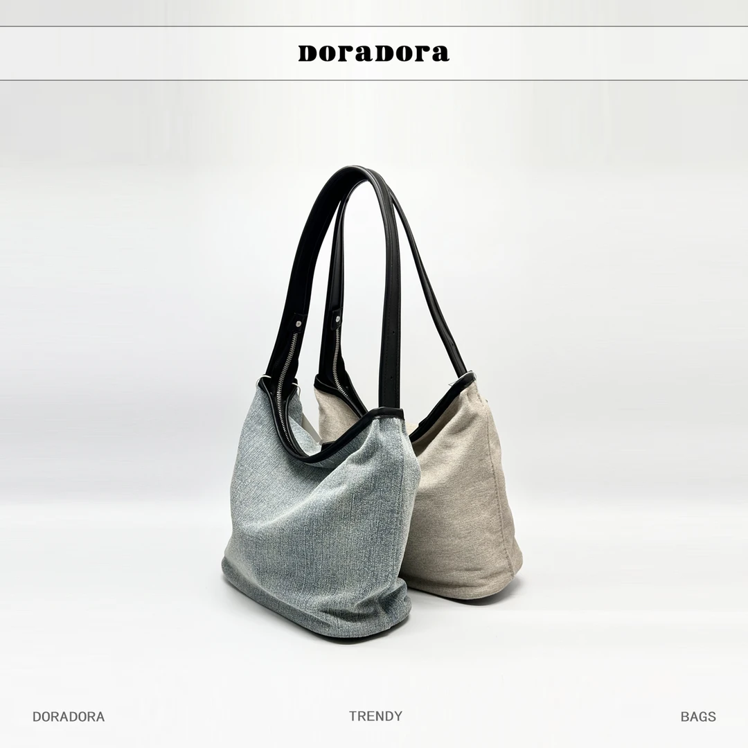 【设计师品牌】2024新款小众牛仔亚麻水桶包时尚单肩斜挎包(1139)