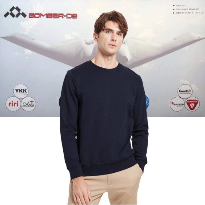 BM2023103美式休闲男士春秋舒适透气空气层弹力打底套头圆领卫衣