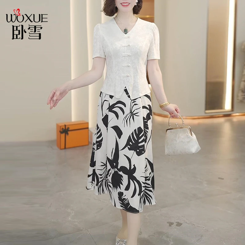 2024新款新中式妈妈夏装连衣裙两件套国风裙子气质50岁中老年女装