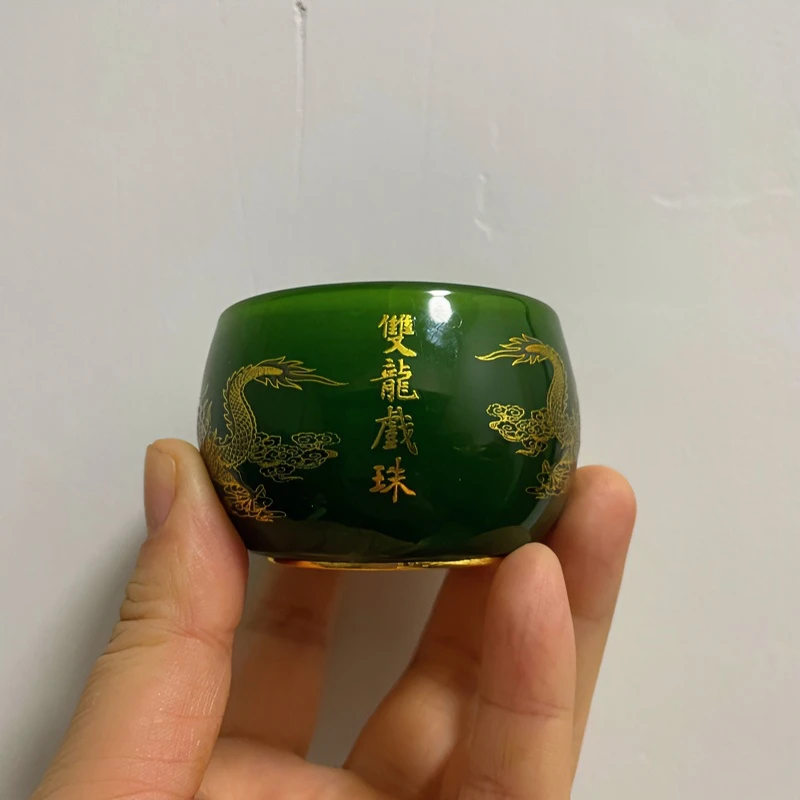 双龙戏珠Z绿无礼盒高端茶器主人杯品茗杯功夫茶杯手绘琉璃杯水杯