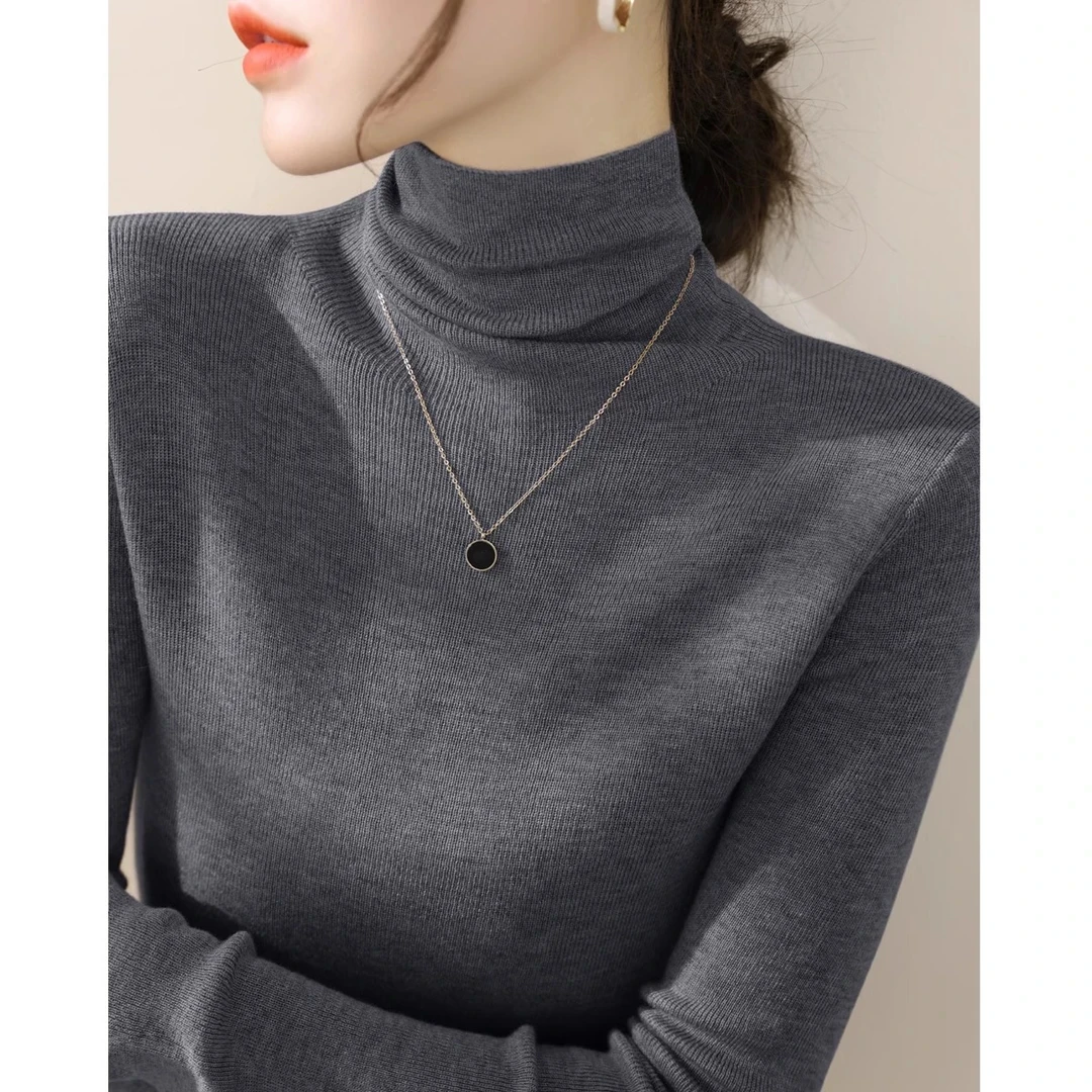 深灰色堆堆领内搭针织打底衫女2024秋冬新款搭配大衣高领长袖上衣