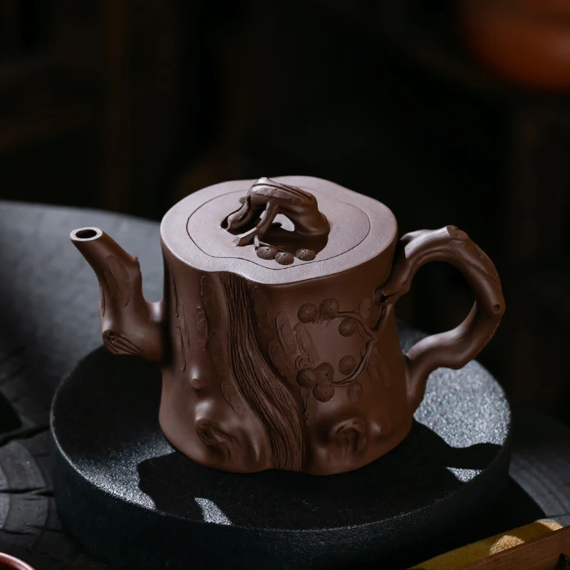 京峰阁宜兴大号正宗紫砂壶原矿老紫泥松桩壶纯手工泡茶壶功夫茶具