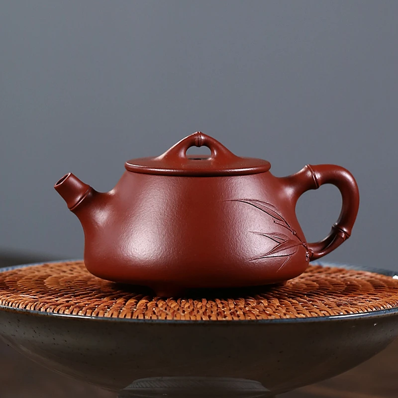 京峰阁宜兴红泥正宗紫砂壶原矿大红袍竹节石瓢壶泡茶壶茶具纯手工