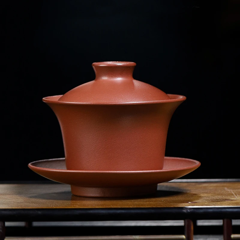 京峰阁宜兴紫砂原矿底槽清泥三才盖碗全手工纯手工泡茶碗茶盏茶具
