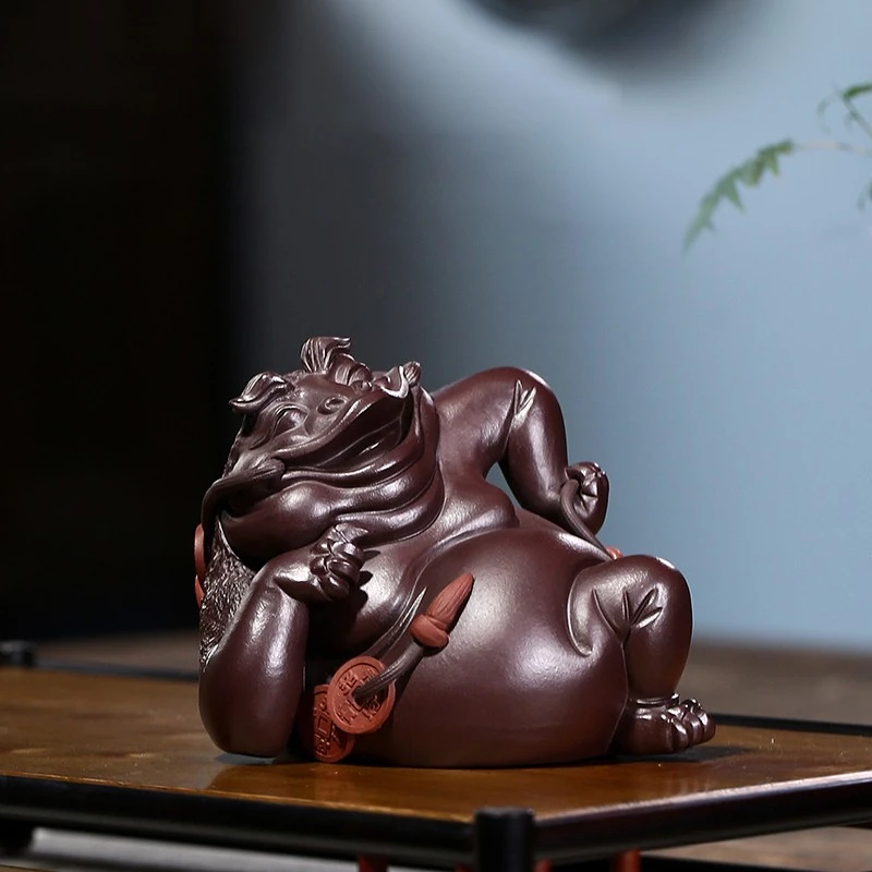 京峰阁茶具茶宠有钱真好原矿紫泥紫砂全手工可养茶玩功夫茶桌摆件