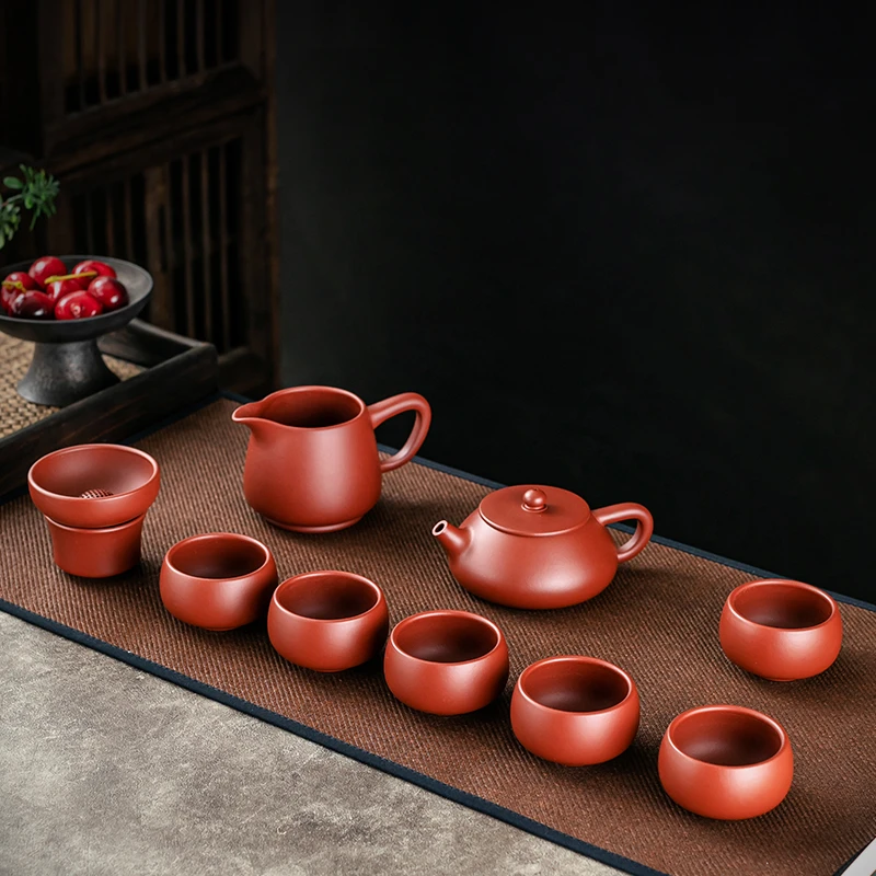 京峰阁宜兴紫砂壶大红袍泥石瓢壶茶具套装 纯全手工茶壶茶杯礼盒