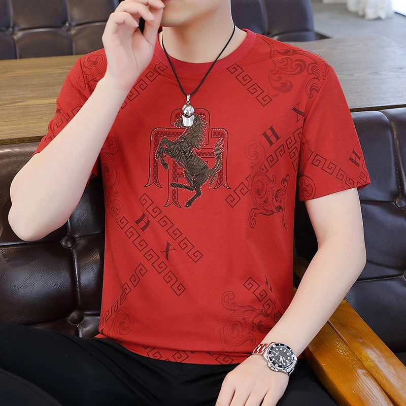 男士时尚夏季印花短袖T恤韩版圆领潮流修身大码百搭半袖透气休闲