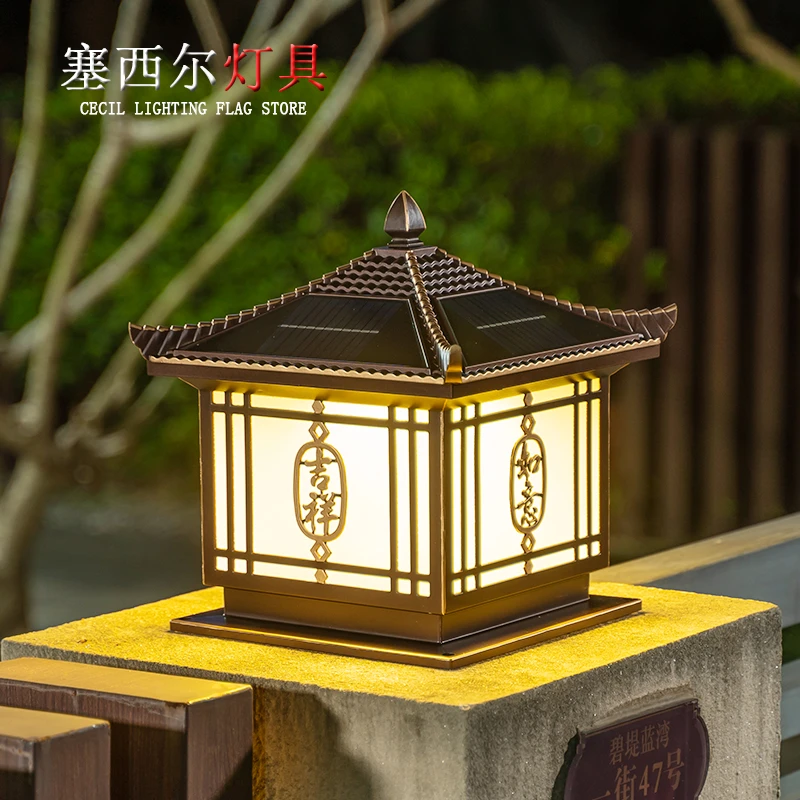 大门柱头灯户外室外太阳能防水灯别墅大门庭院门柱灯太阳能柱头灯