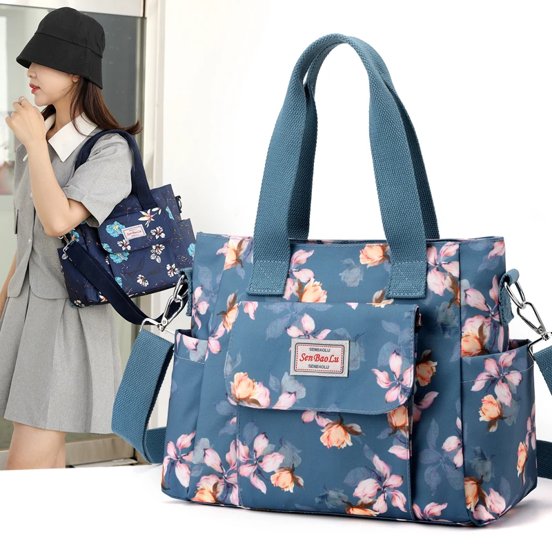 大容量手提包碎花小清新包包2023新款尼龙布休闲女包斜挎包单肩包