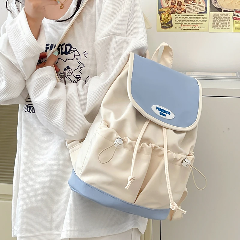 可爱高颜值少女书包逛街双肩包女抽绳新款中学生百搭背包轻便通勤