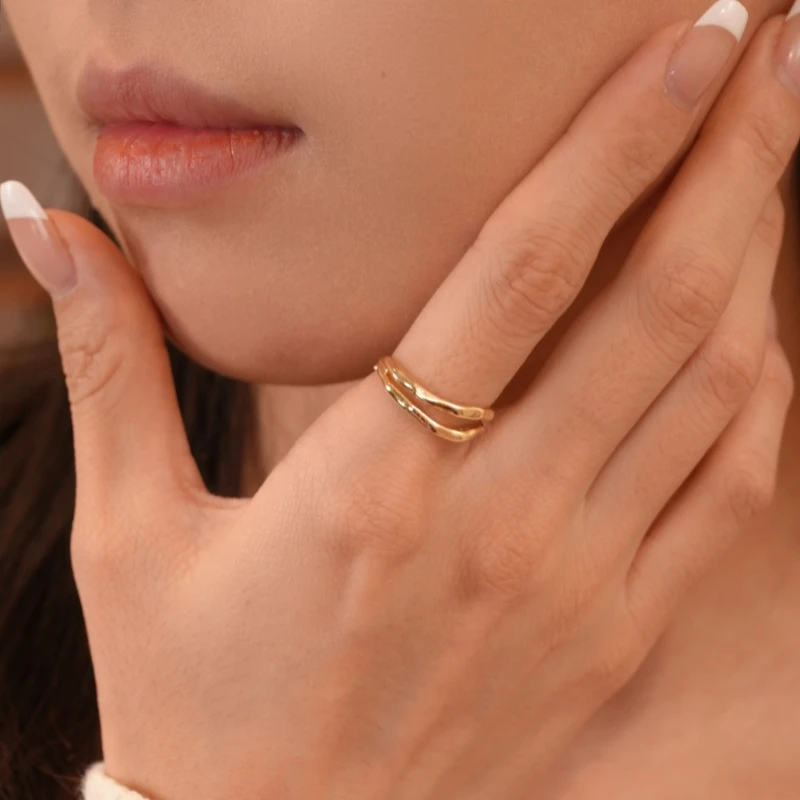 铜合金戒指 韩国高级感双层戒指轻奢时尚简约小众开口戒指