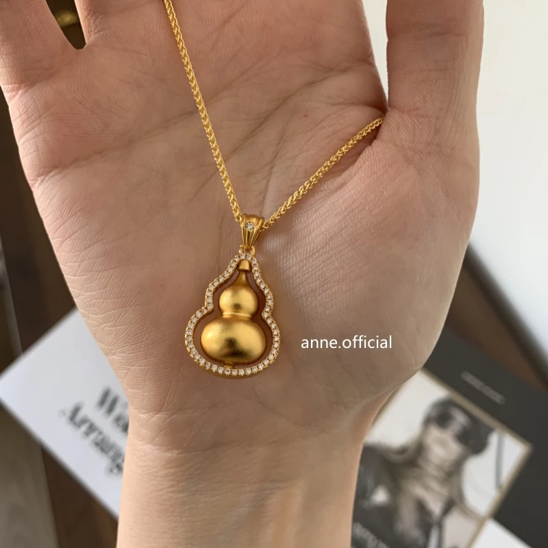 铜合金项链 【X538】 古法大葫芦可旋转吊坠百搭时尚镶嵌坠链