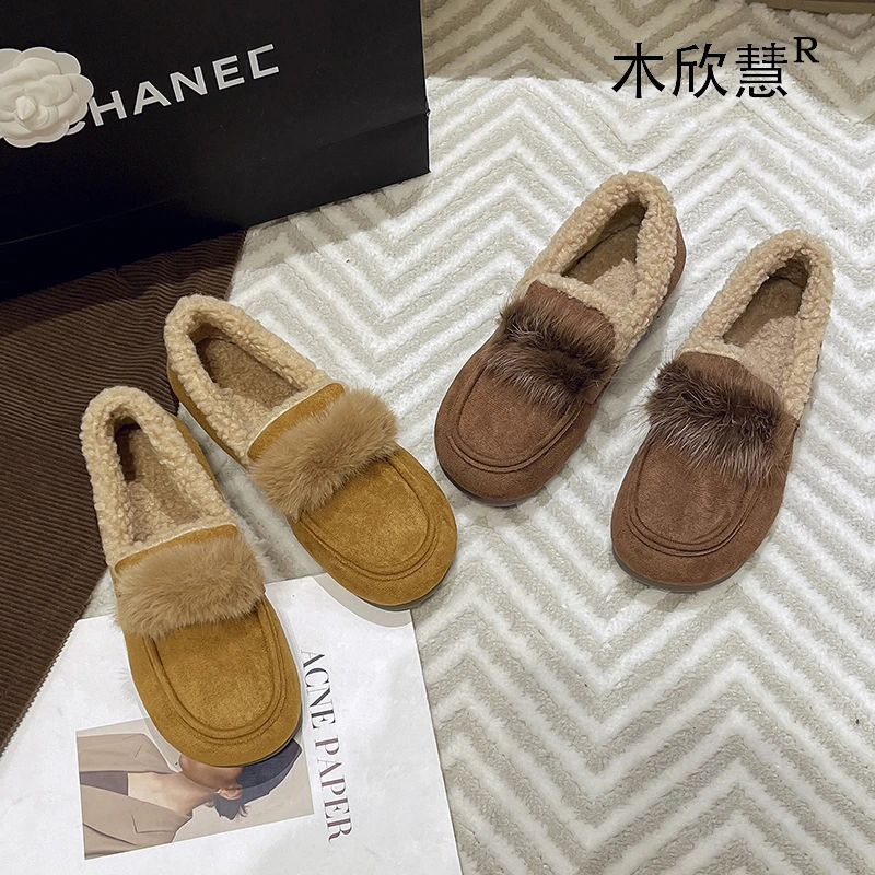 【品牌ty】2025秋冬新毛毛鞋女加绒保暖豆豆鞋休闲棉鞋一脚蹬 598