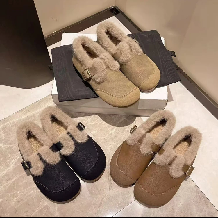 【品牌】2025冬新加绒平底一脚蹬冬季保暖爆款豆豆鞋女羔毛棉鞋908
