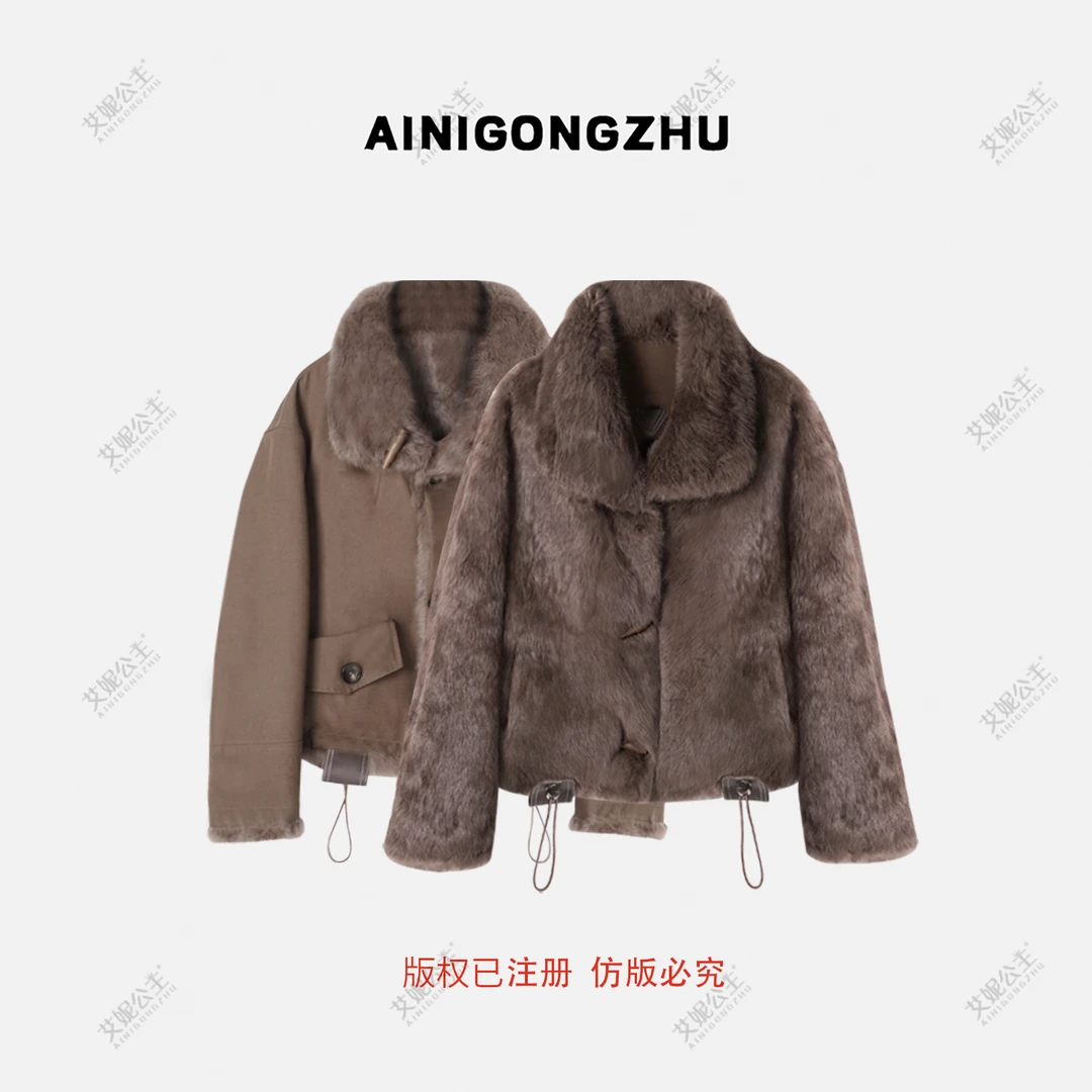 AINIGONGZHU/艾妮公主2025秋冬新款两面穿兔毛皮草外套241052