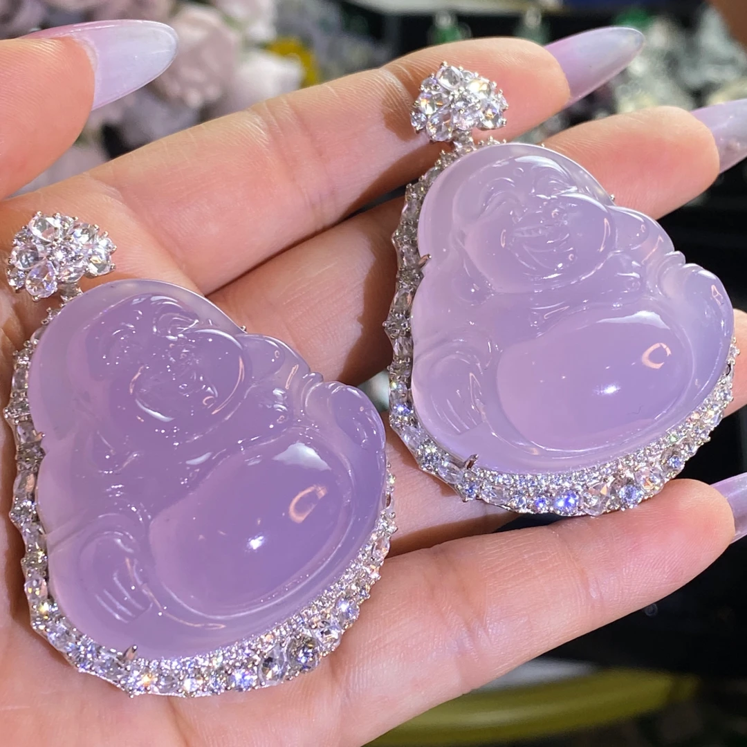 吊坠925银锆石 S925银垫色镶嵌合成锆石手工雕刻佛公吊坠弥勒佛