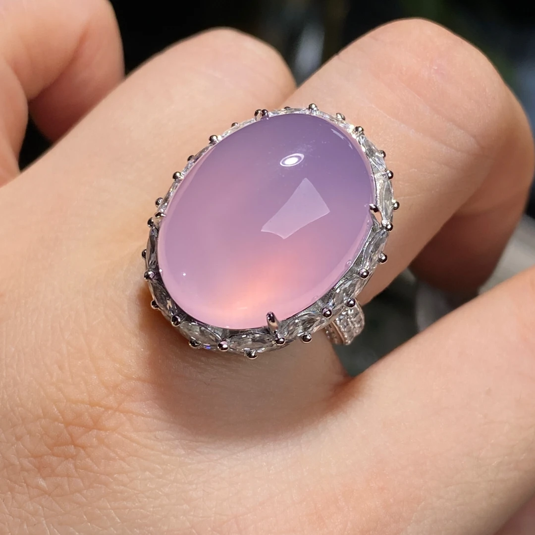 suichen/穗辰天然珠宝紫玉髓鸽子蛋时尚轻奢气质精美不可调节戒指