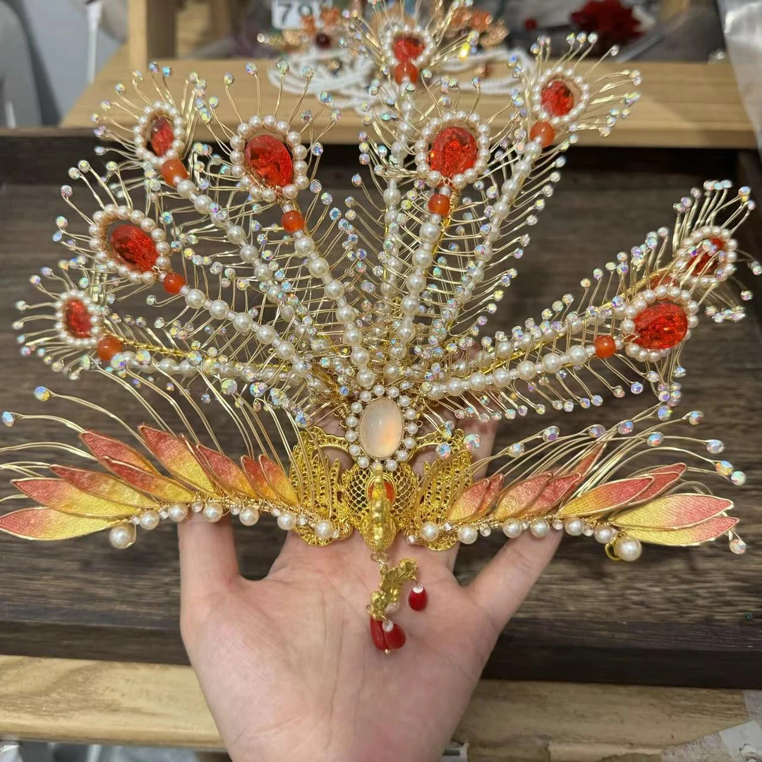 前尘梦汉服配饰古风九尾金丝凤发冠金丝凤发冠