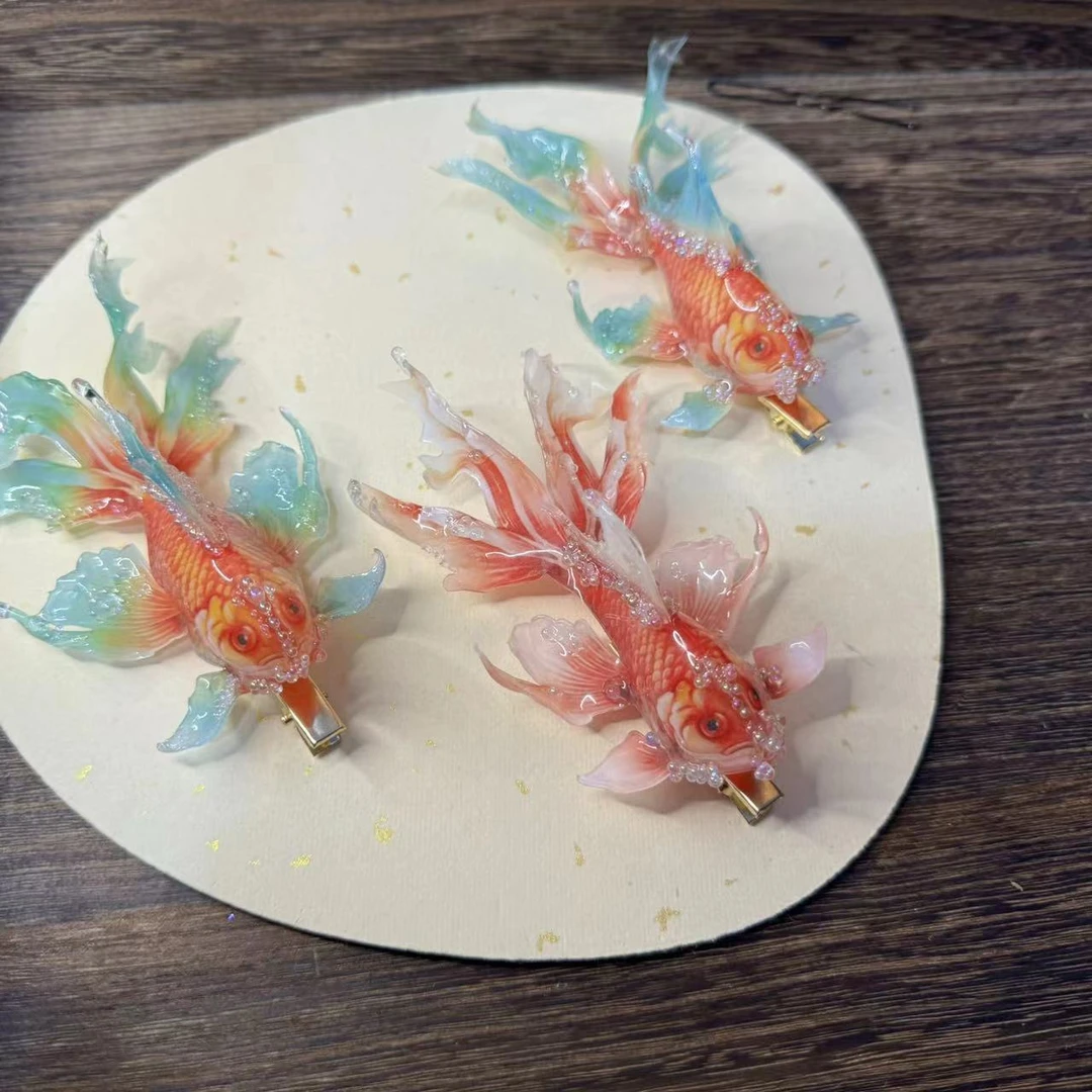 前尘梦汉服配饰古风热缩锦鲤发夹敦煌风锦鲤热缩发夹