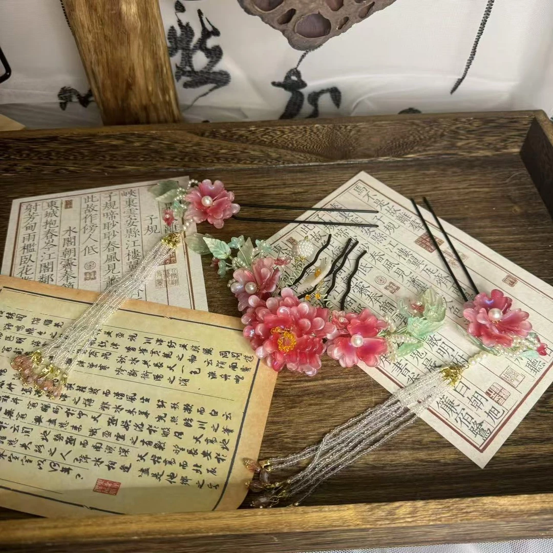 前尘梦汉服配饰重工琉璃发冠米珠琉璃发簪