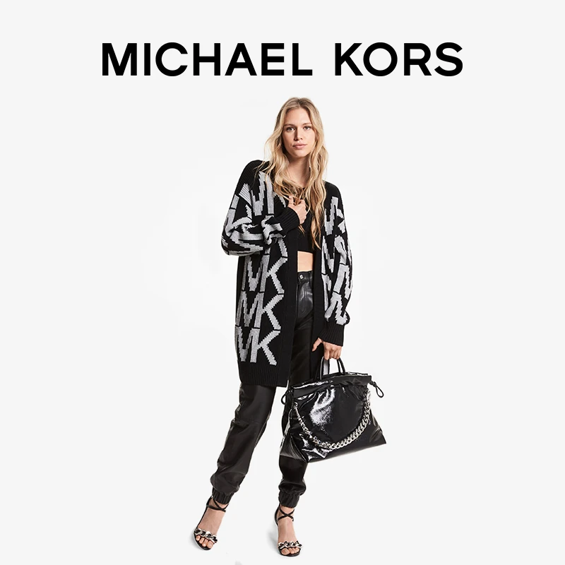 MICHAEL KORS 女士羊毛 Logo 图案针织中长款开衫