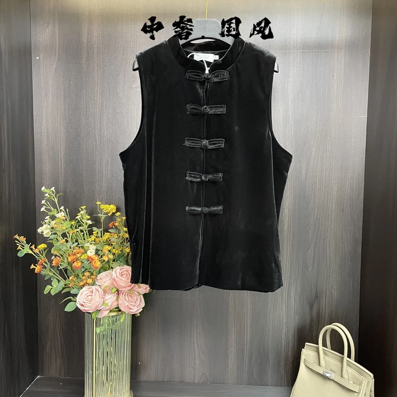 新款金丝绒唐装盘扣马甲复古立领新中式1746