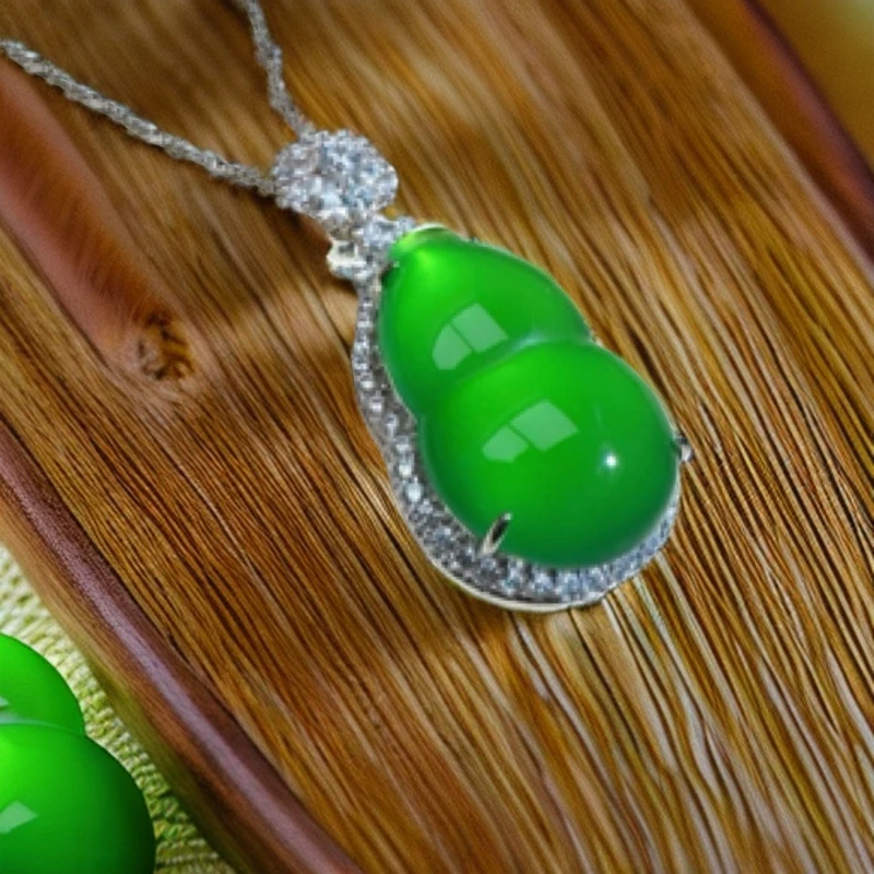 简一珠宝高端天然玉石白金色百搭葫芦吊坠