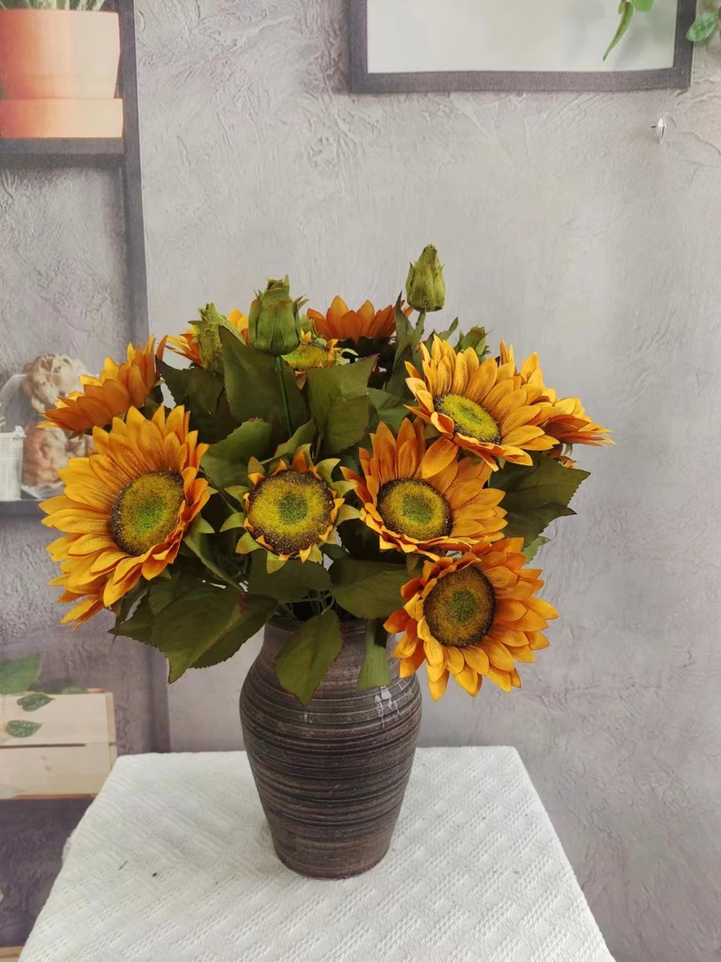 仿真13叉向日葵 客厅餐厅书房床头柜茶几田园风仿生花摆件