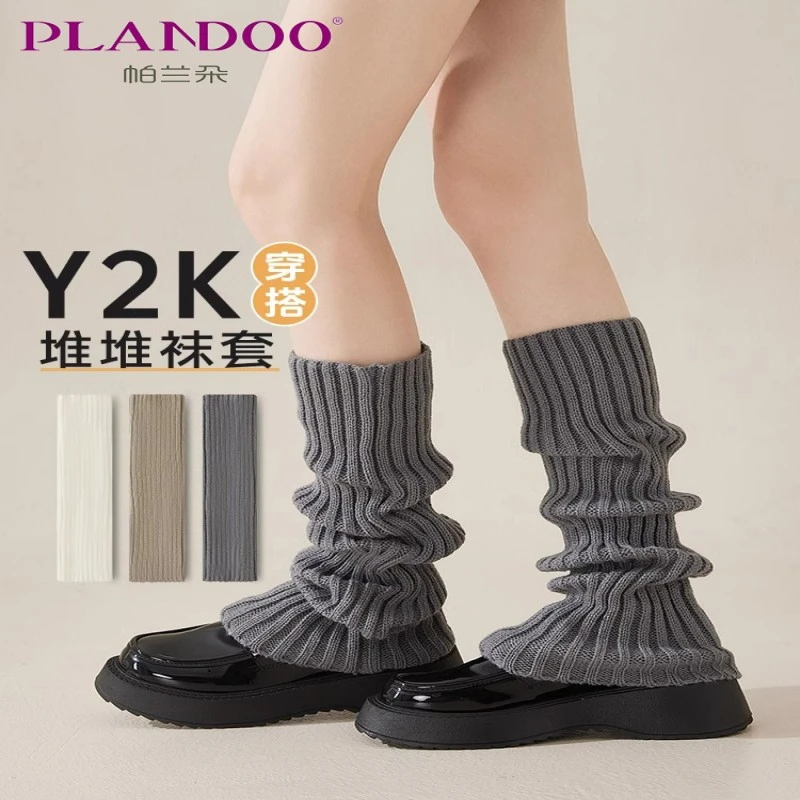 针织袜套灰色袜子女款秋冬季纯棉美腿显瘦小腿袜腿套堆堆袜女春秋
