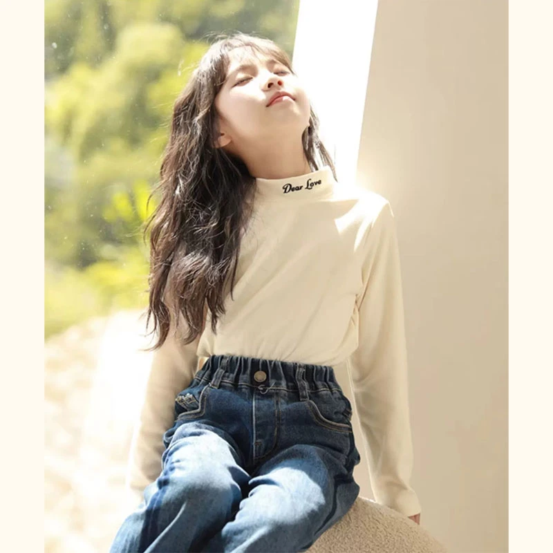 女童德绒打底衫秋冬2024新款儿童长袖T恤时尚百搭半高领修身上衣