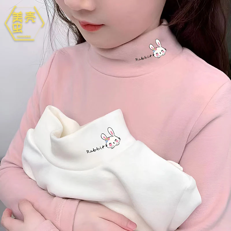 女童双面德绒打底衫秋冬季新款宝宝儿童T恤中大童半高领内搭上衣