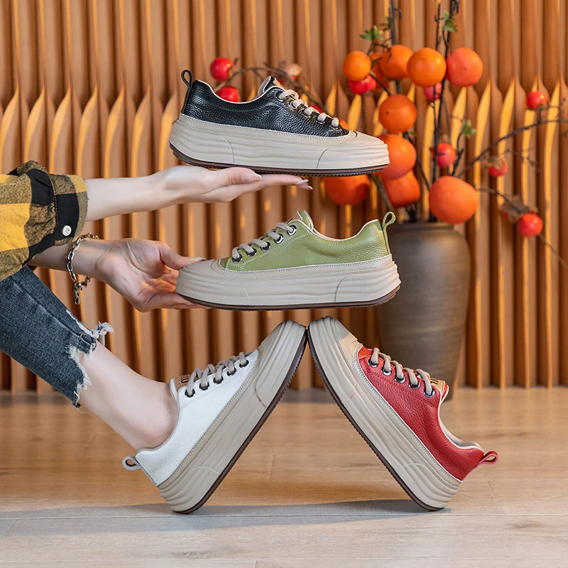 B151小白鞋女复古百搭潮流头层牛皮软底低帮时尚单鞋松糕板鞋