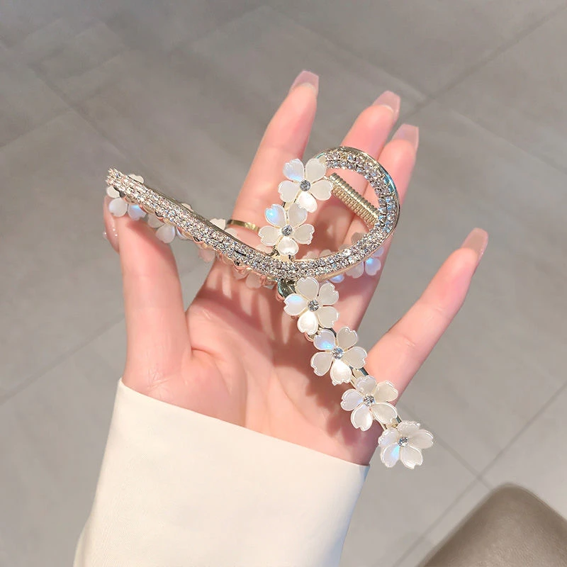 金色花朵大号水钻抓夹发夹后脑勺发抓夹子头饰鲨鱼夹发卡女气质