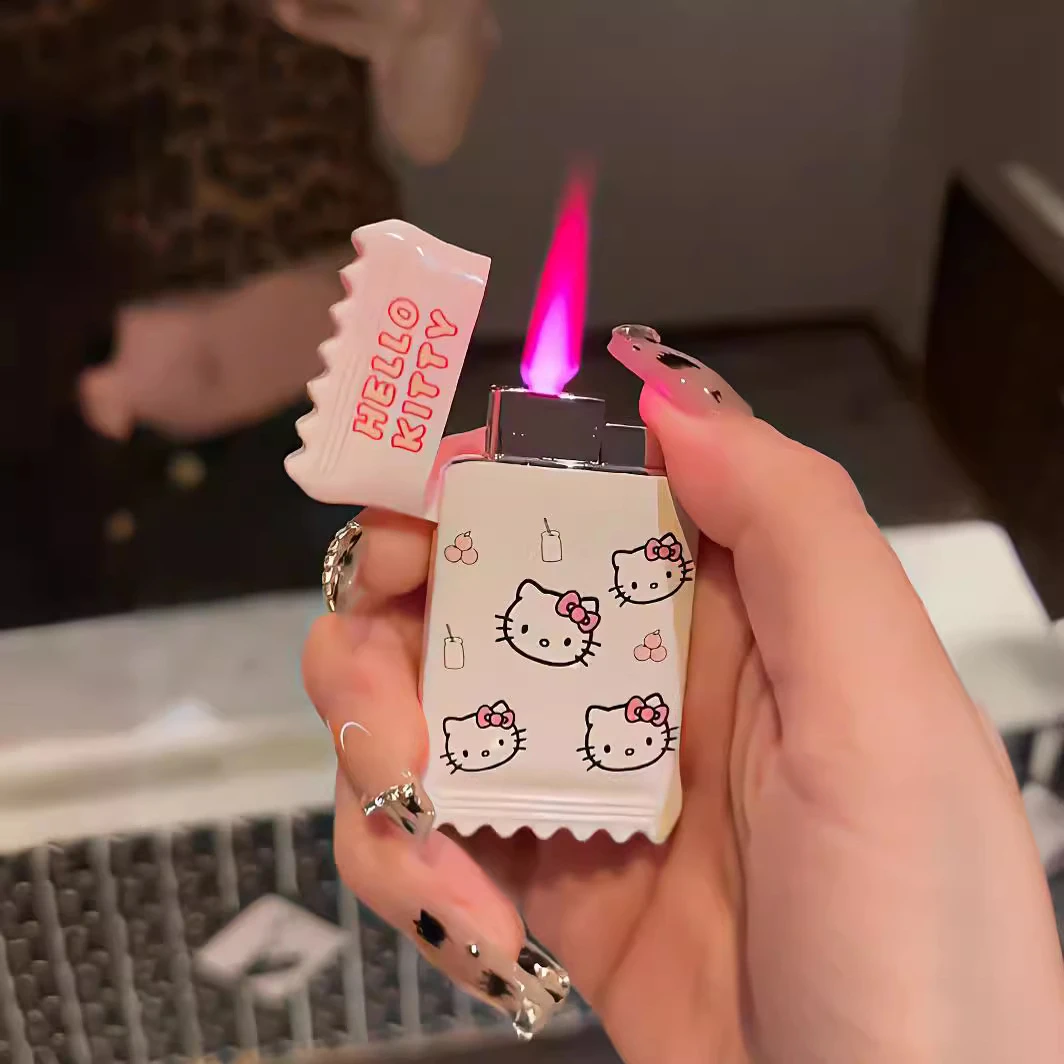 2024网红卡通迷你创意打火机高颜值个性防风粉红火焰可充气送男友