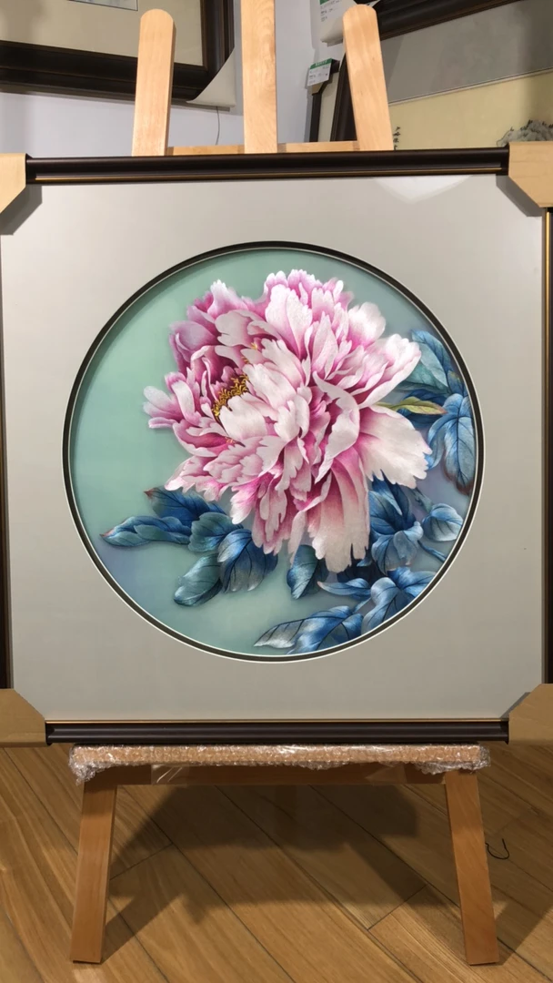 纯手工精品苏绣 精品牡丹图 内50圆 外70x70cm