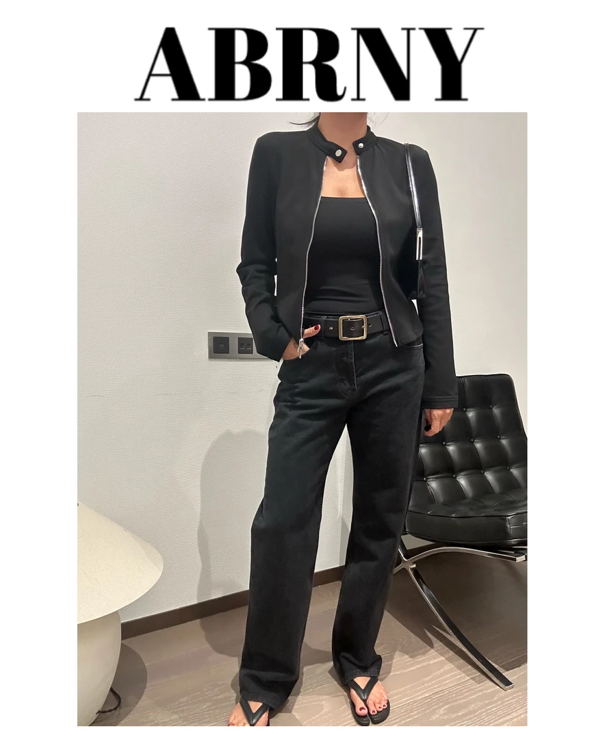 ABRNY【质感外套】气质拉链外套简约百搭休闲高领上衣女外套0002