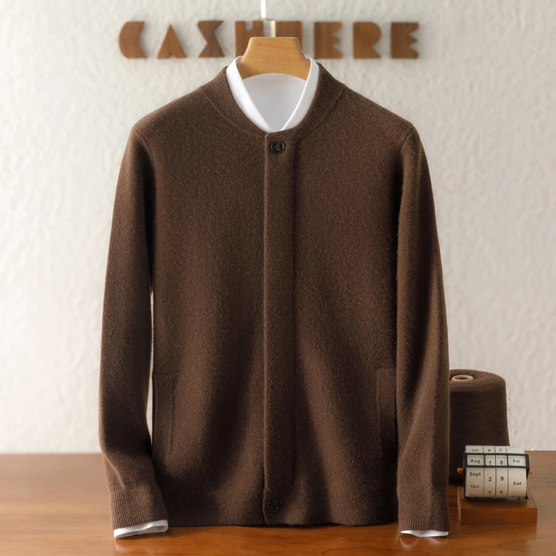 承熙100%纯山羊绒男士加厚羊绒开衫时尚月牙领羊绒衫630克左右
