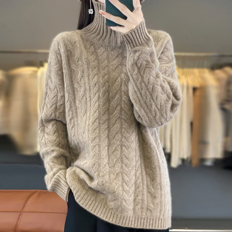 【550克加加厚一件过冬神器】100%羊毛重工高领大麻花宽松百搭显瘦