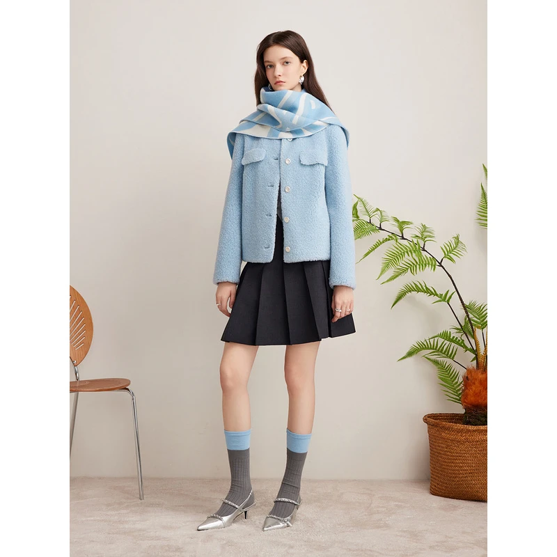 Goodland美地2024冬季新款百搭休闲短款时尚毛呢外套LC34510120