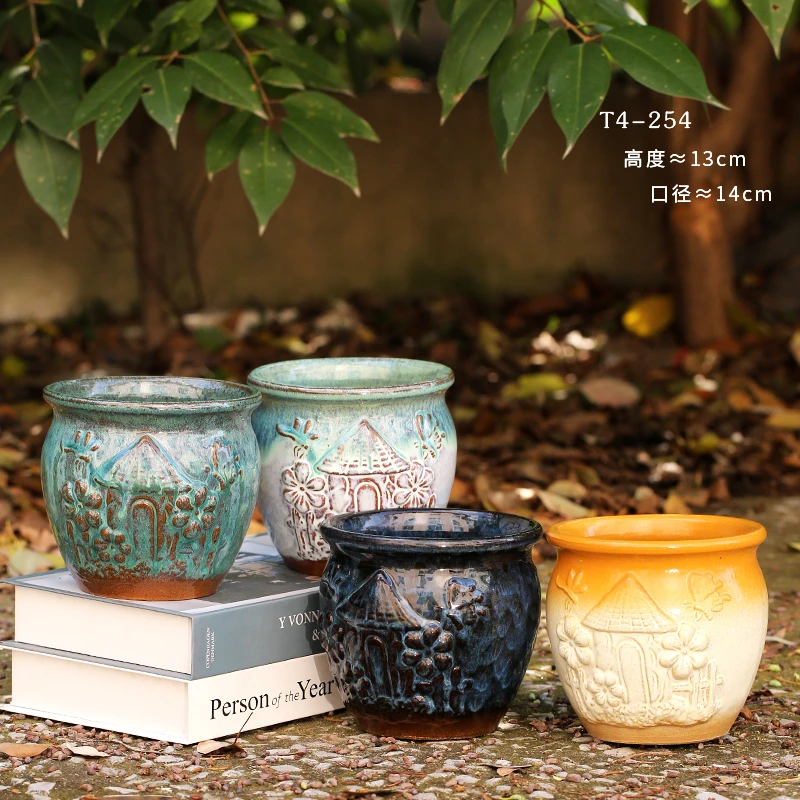 T4-254多肉老桩花盆陶瓷植物创意个性大小口径粗陶高款家用大号