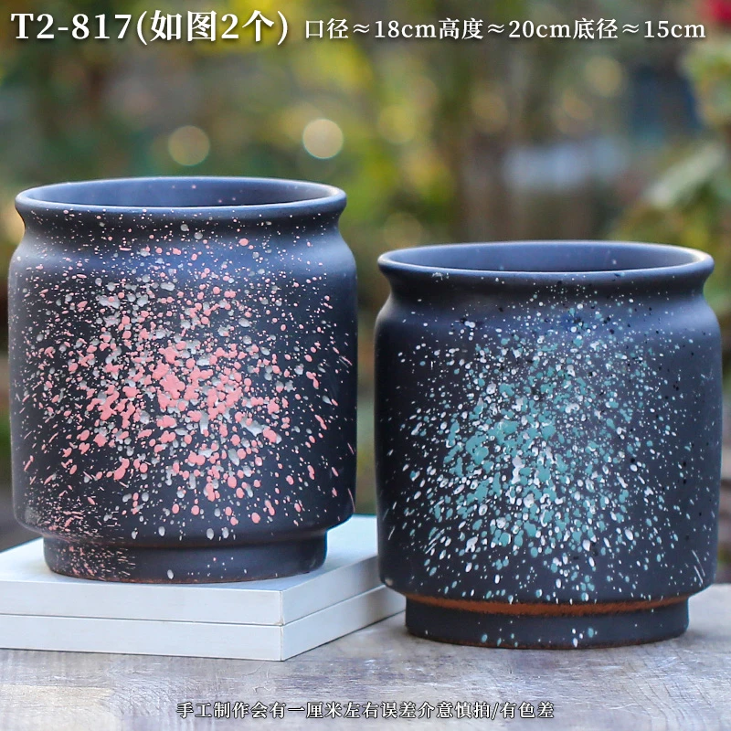 T2-817紫砂粗陶泼墨风老桩多肉植物法师盆栽透气粗陶绿植陶瓷盆