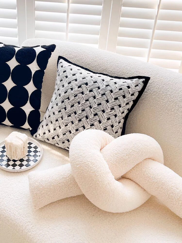 ins风艺术扭扭条沙发抱枕靠垫靠背样板间靠枕抱简约毛绒纯色卧室